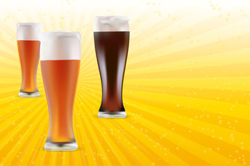 Vector illustration of light and dark beer on shiny background