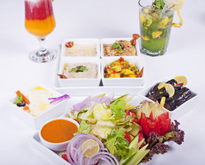Selection of fresh salads in a restaurant