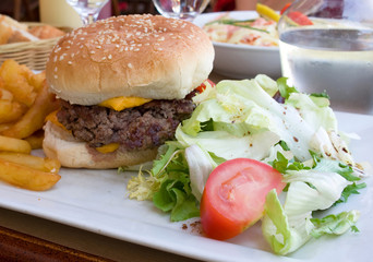 Cheese burger - American cheese burger with fresh salad