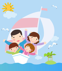 famille à bord du navire. illustration de vecteur de dessin animé