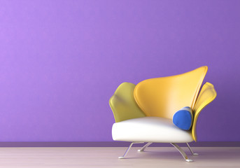 Interior Design with armchair on violet wall