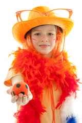 young dutch soccer supporter over white background