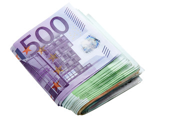 pack of euro banknotes  isolated on a white background