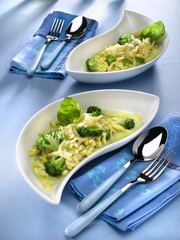spätzle de maïs à la crème d'oignons et brocolis
