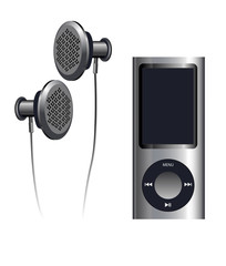 vector mp3 player and head-phones - obrazy, fototapety, plakaty