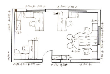 Obraz premium Modern interior design freehand drawing.