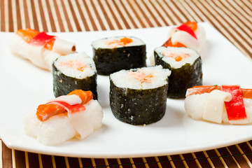 plate with delicious sushi rolls