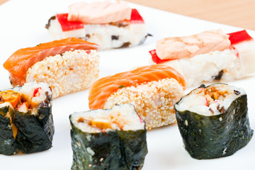 close-up of  sushi rolls