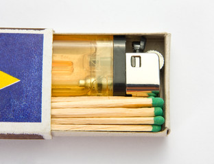 Cigarette lighter and matches in matchbox