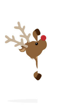 Rudolf peeping around the side of a blank sign