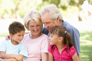 Fototapeta premium Grandparents And Grandchildren Enjoying Day In Park