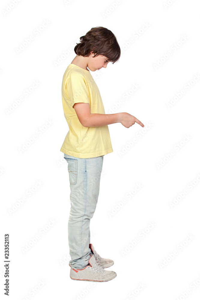 Wall mural Boy with yellow shirt giving an order