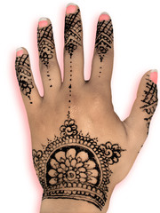 Henna hena mehendi design - isolated pink nails and shadow