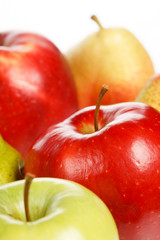 apples and pears on the white
