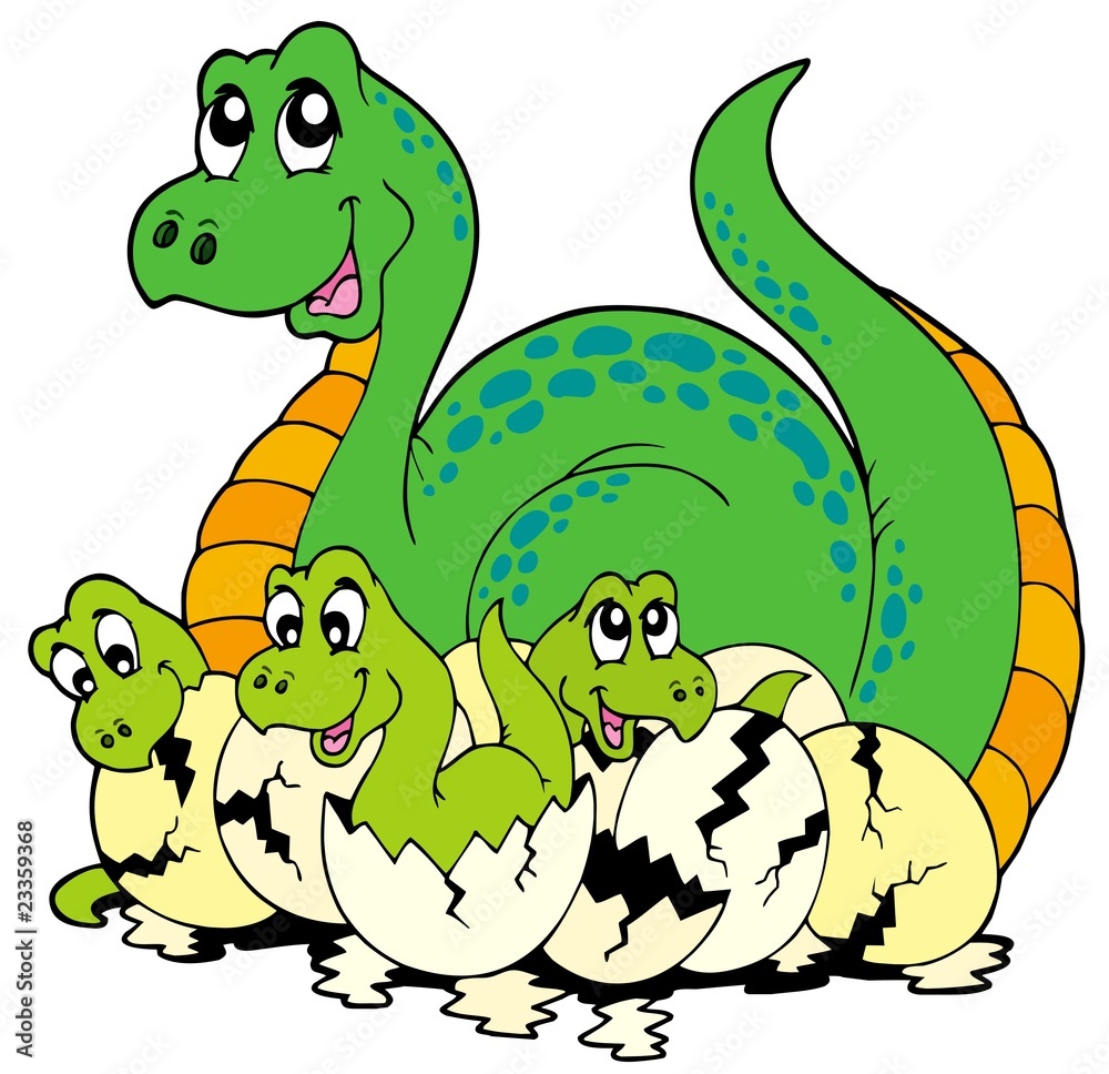 Poster Dinosaur mom with cute babies