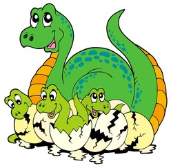 Dinosaur mom with cute babies