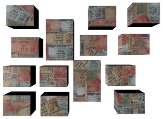 Indian Rupees on cubes against white illustration