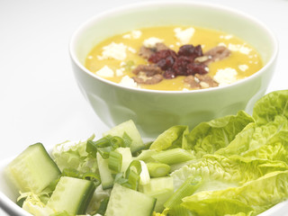 Vegetable Soup with Cranberry and Walnut Garnish