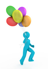 3d boy with balloons.