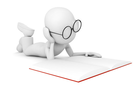 3d man reading a boock, isolated on white