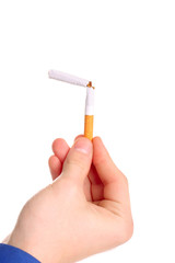 person with broken cigarette isolated on the white