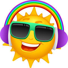 Cartoon Sun Character listening music. To see the other vector sun illustrations , please check Sun collection.