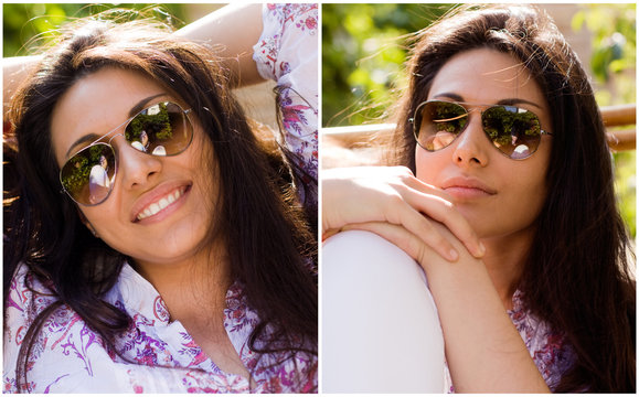 retrato de joven mujer con gafas de sol