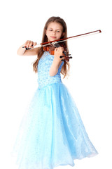 girl with violin isolated on white