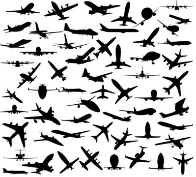 Vector silhouettes of airplanes