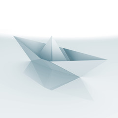 An isolated paper boat - a 3d image