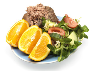 Jacket Potato with Tuna Mixed Salad and an Orange