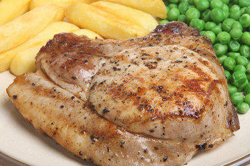 Pork Chop with Chips and Peas