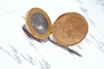 Business diagram on financial report with coins