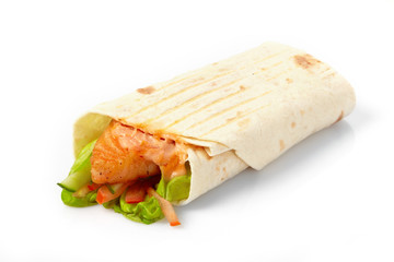 tortilla with fish and vegetables.