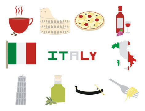 Italy and Italian icons in a vector illustration