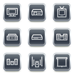 Audio video web icons, grey square buttons