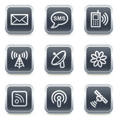 Communication web icons, grey square buttons