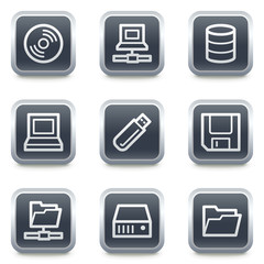 Drives and storage web icons, grey square buttons