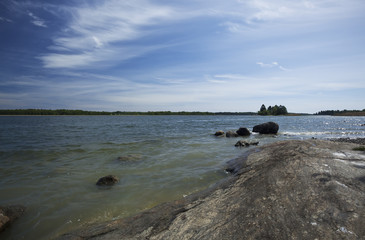 Ocean coast scene. Wide angle photo.