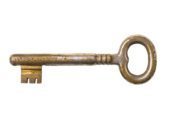 Old key isolated on white, clipping path.