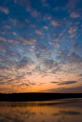 panorama of bright sunset above the lake