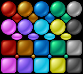 Pearl buttons. A set of round and square buttons.