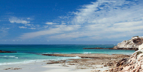 Panoramic of beach on a rocky coast