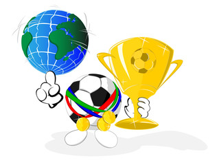 cartoon soccer ball the champion with rotating world