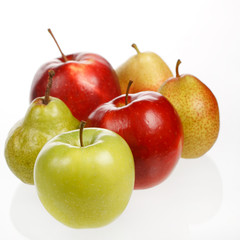 apples and pears on the white