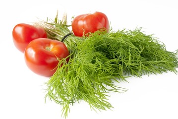 dill with red tomato over white.