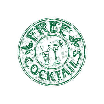 Free cocktails grunge rubber stamp