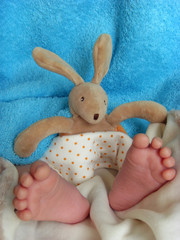 pieds de bébé et son doudou lapin © skampixelle