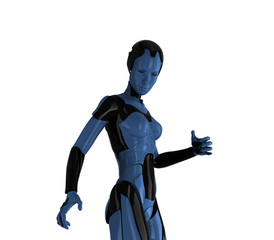 Cyborg woman is greeting you