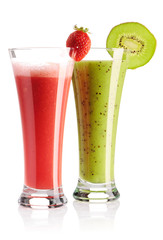 Strawberry & kiwi smoothie isolated on white